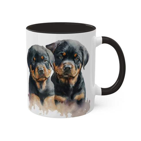 Rottweiler Pupies - Color Accent Mugs, 11oz